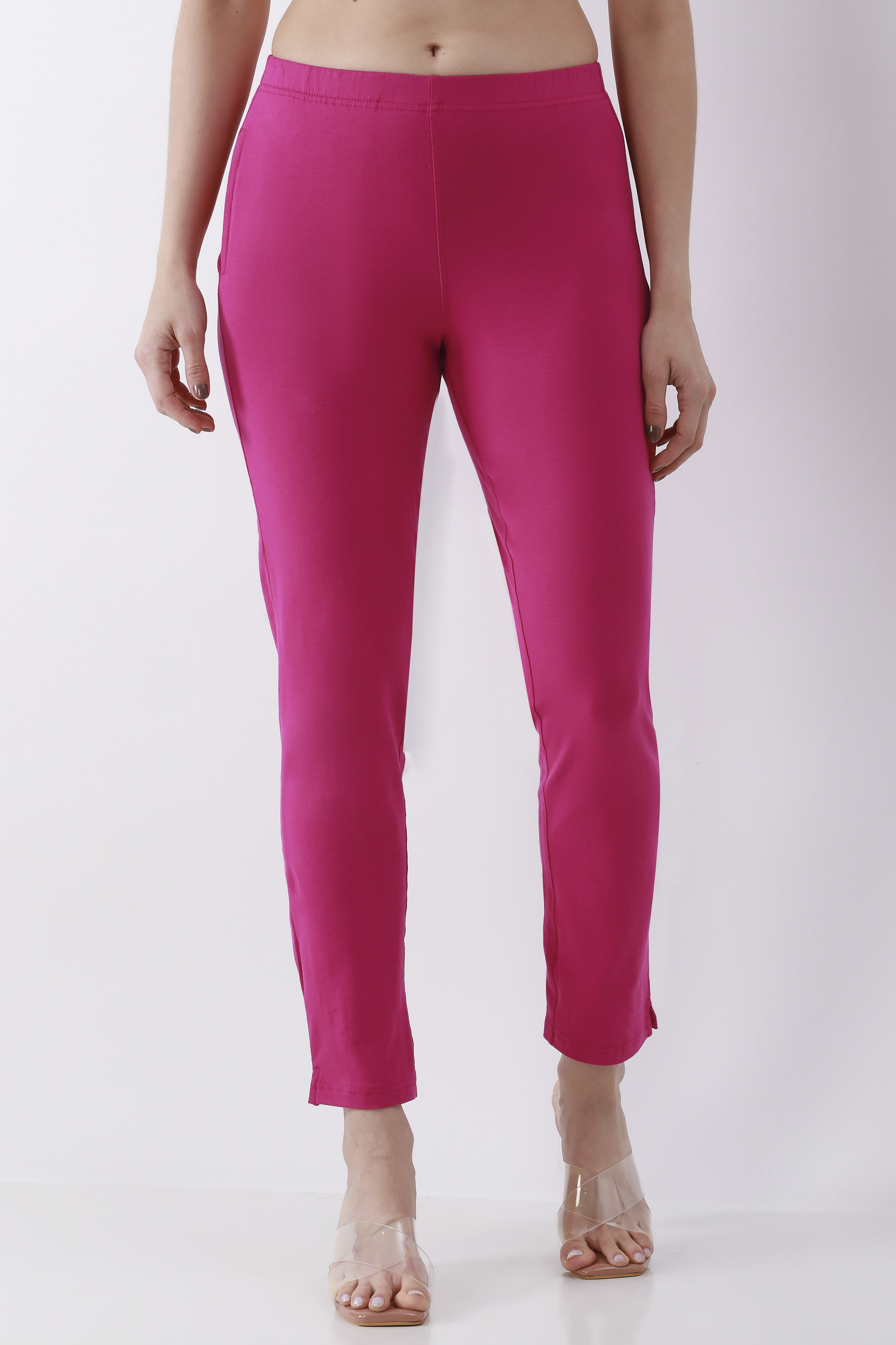 Navy Blue Solid Cotton Lycra Straight Pants image number 4