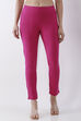 Navy Blue Solid Cotton Lycra Straight Pants image number 4