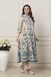 Blue Cotton All-Over Floral Anarkali Suit Set image number 5