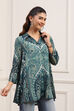 Teal LIVA Straight Printed Shirt image number 4