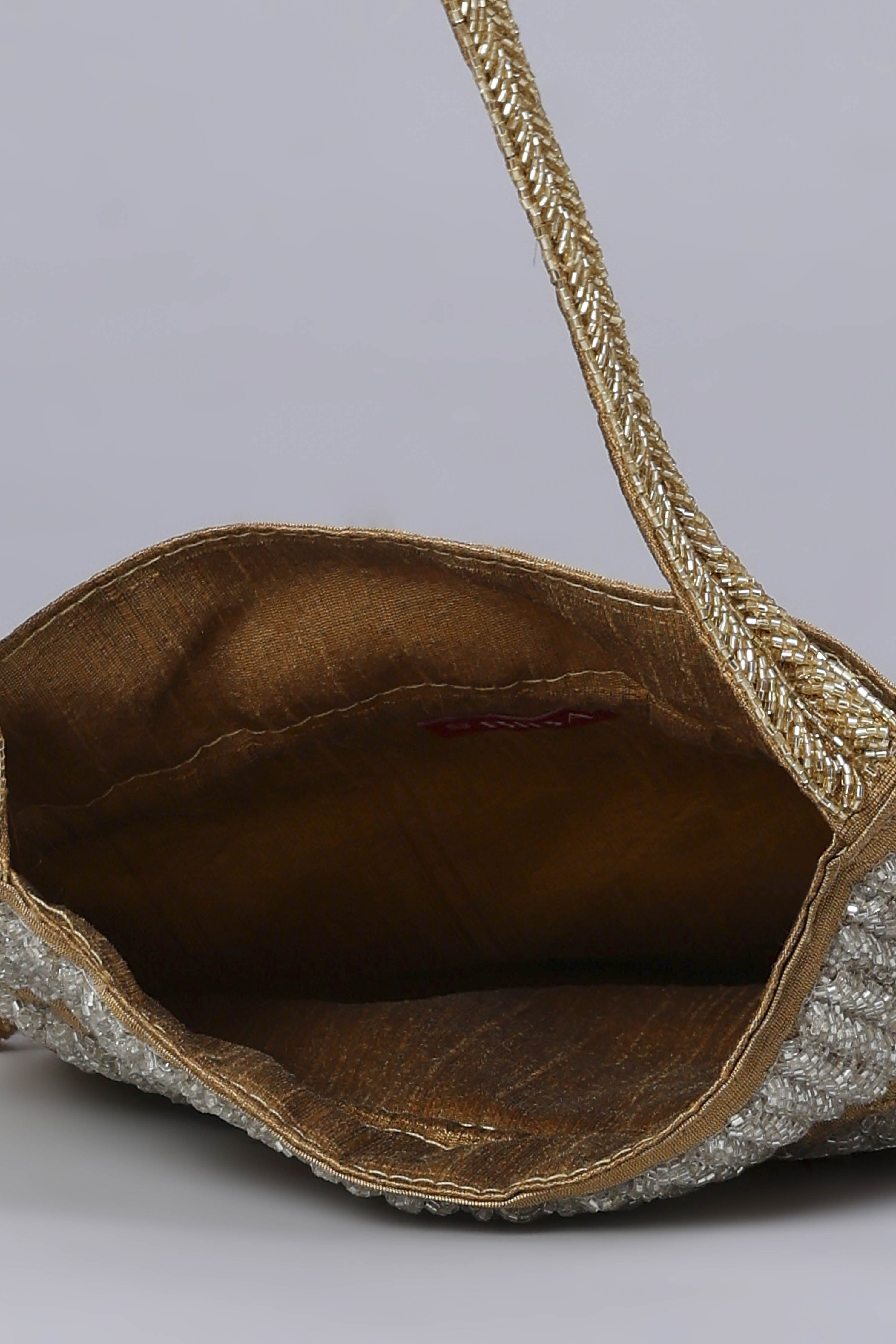 Gold & Silver Toned Fabric Embellished Potli image number 6