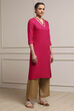 Electric Blue Solid Straight Kurta image number 4