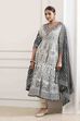 Off-White Cotton Floral Printed Kalidar Suit Set