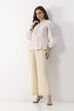 Beige Cotton Lace Trim Straight Palazzos image number 0