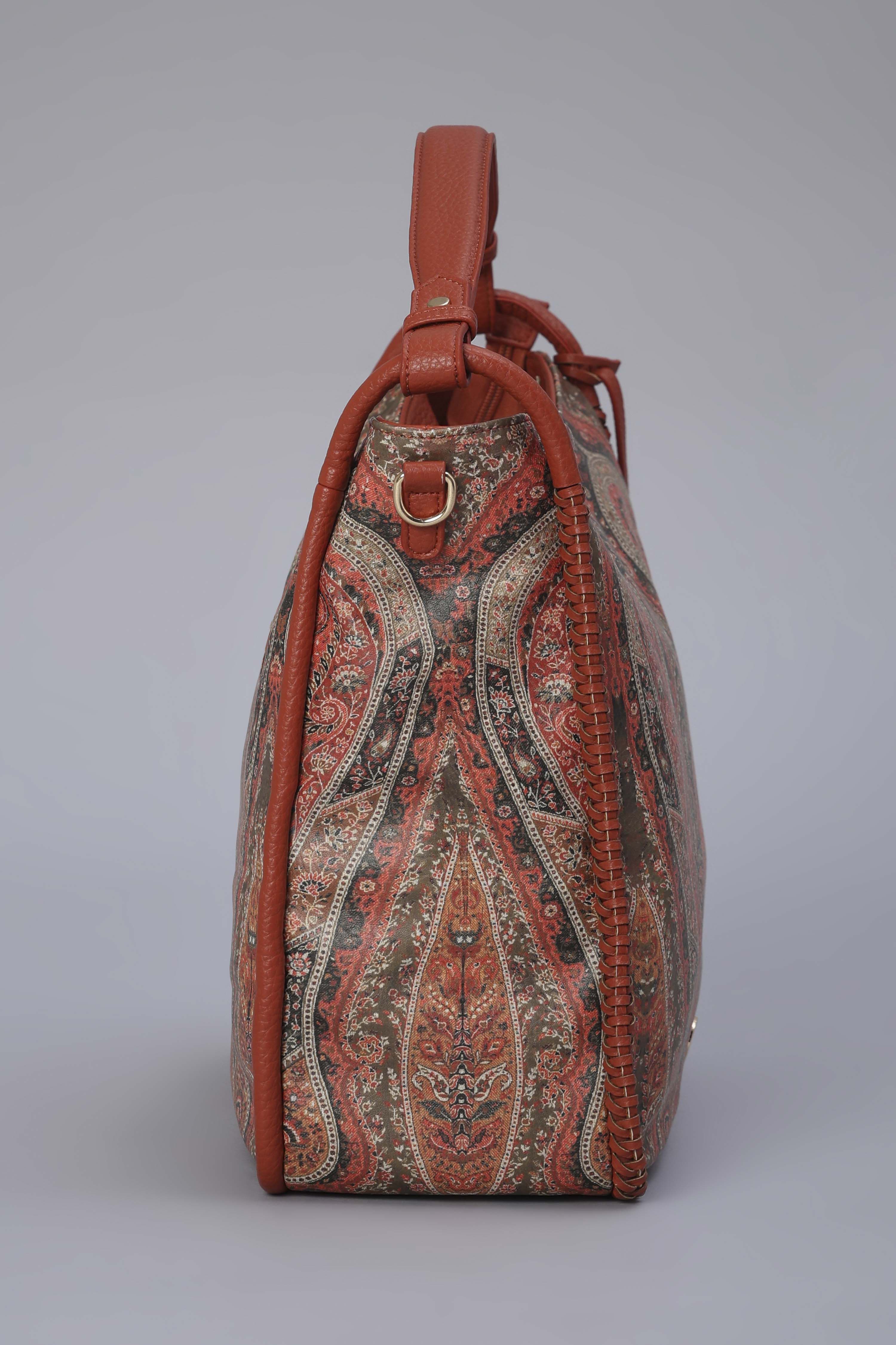 Tan Brown PU Structured Hobo Bag image number 4