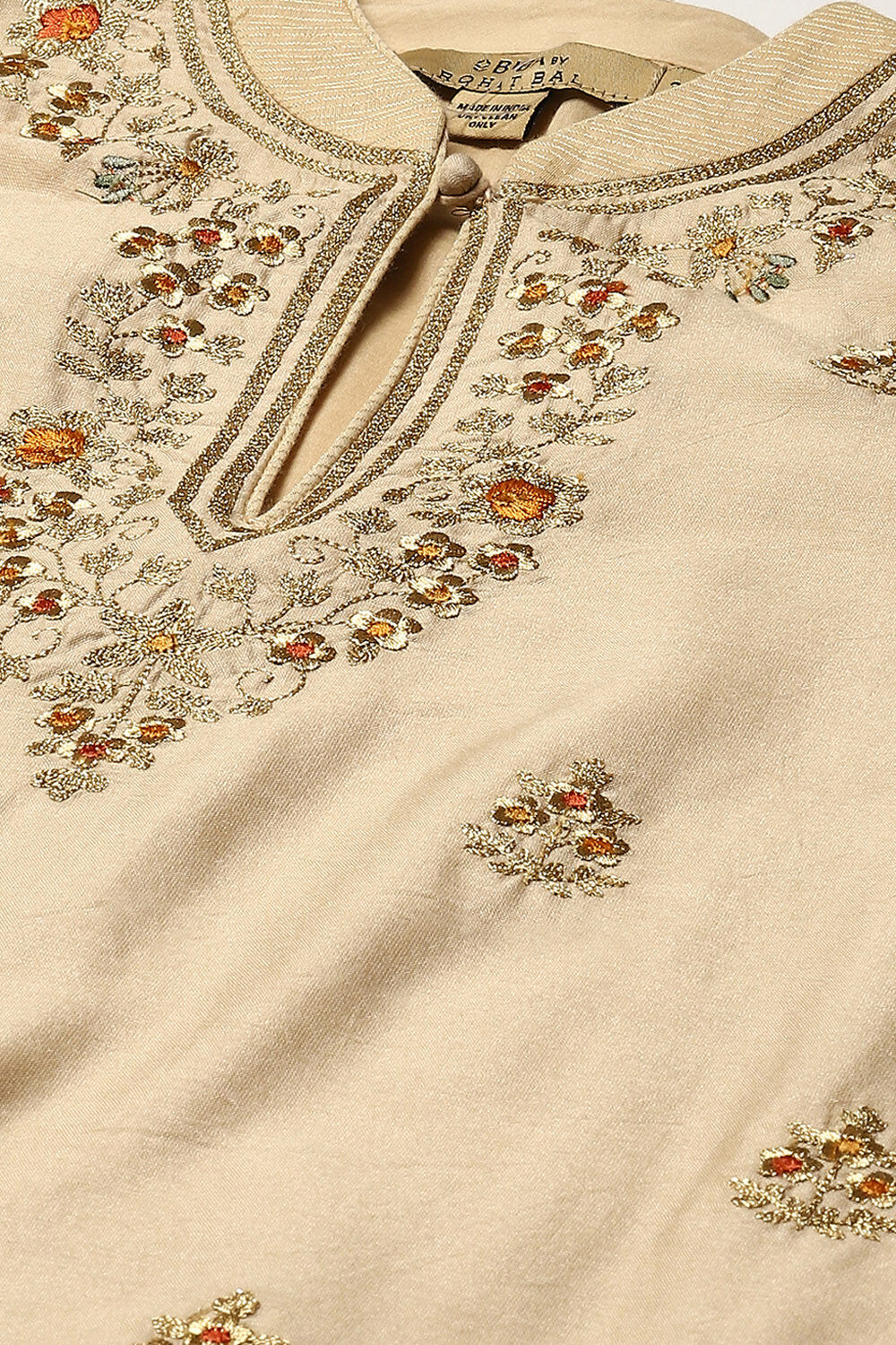 Beige Cotton Blend Straight Kurta Suit Set image number 1