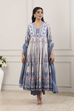 Blue Cotton Floral Printed Anarkali Suit Set