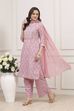 Pink Cotton Blend Straight Kurta Palazzo Suit Set image number 3