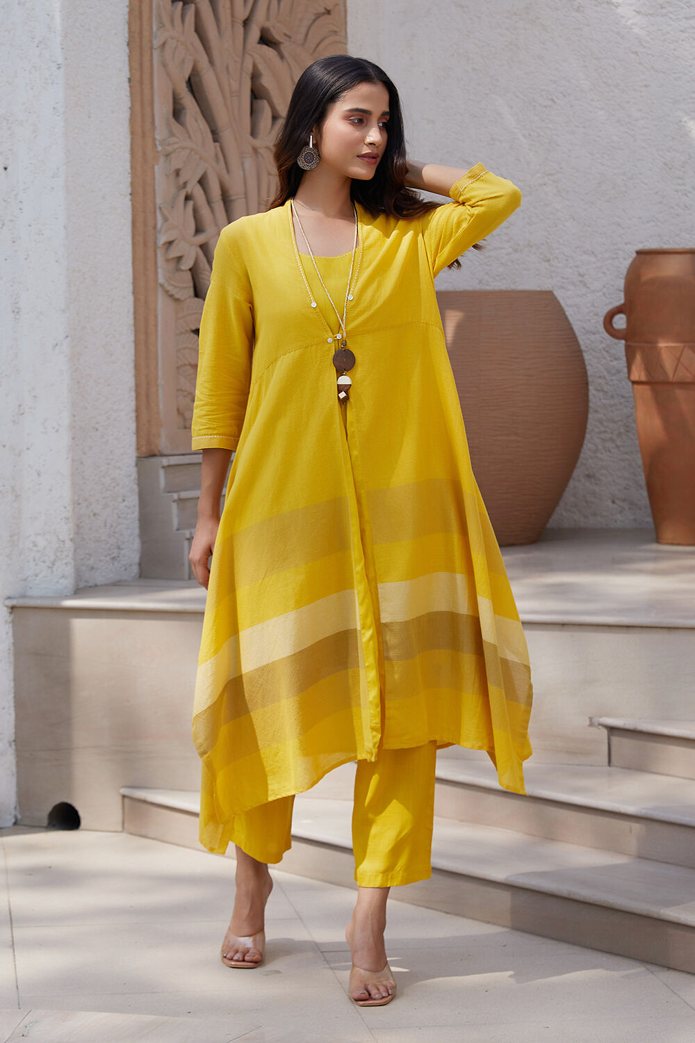 Yellow A-Line Striped Jacket image number 5