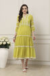 Green Floral Yoke Embroidered Tiered Dress