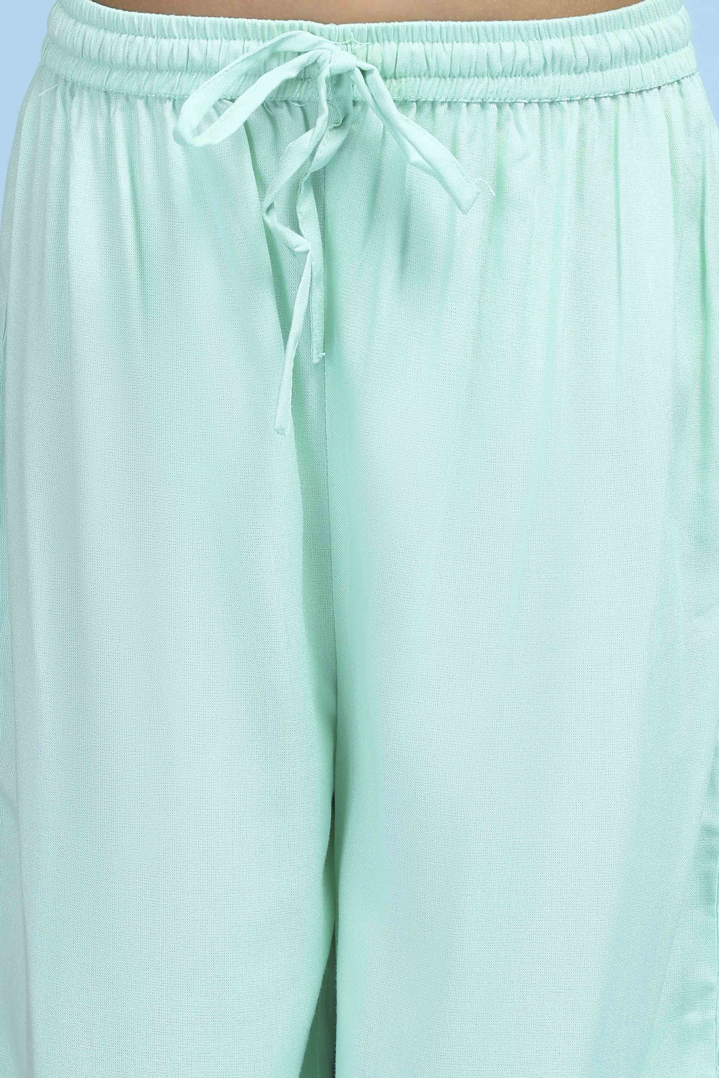 Sea-Green Cotton Printed Tiered Suit Set image number 2