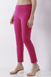 Navy Blue Solid Cotton Lycra Straight Pants image number 2