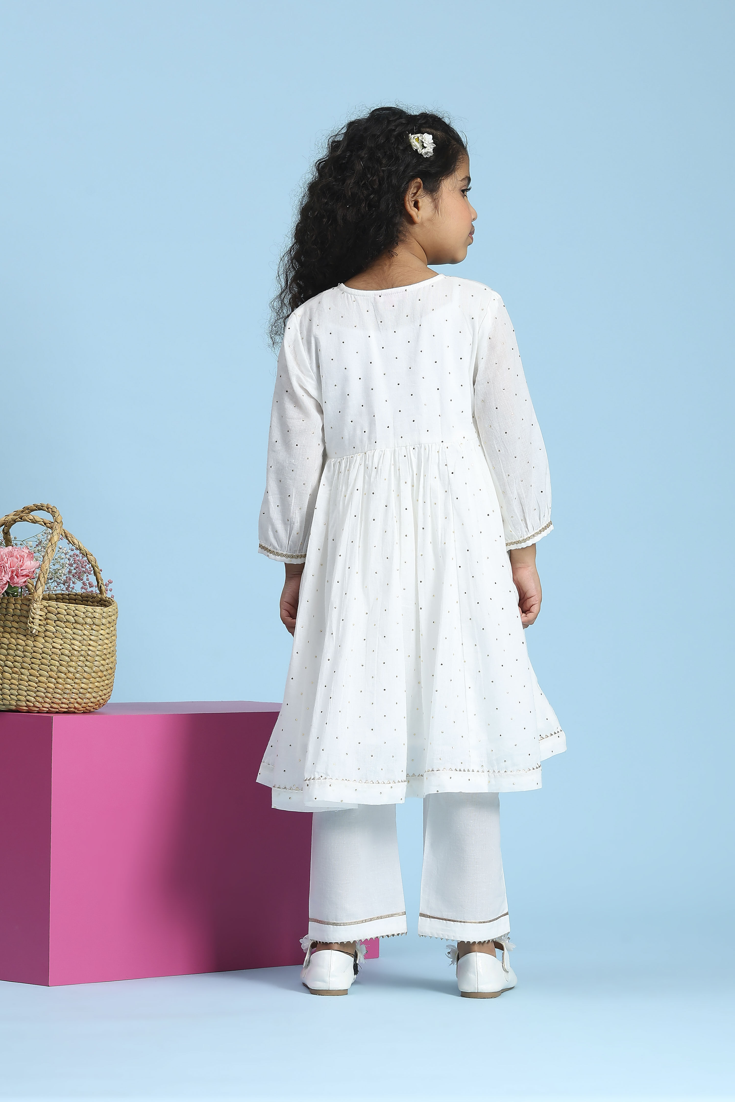 Off-White Cotton Metallic Pattern Anarkali Suit Set image number 4