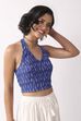 Royal Blue Cotton Abstract Smocked Back Crop Top