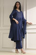 Blue Solid Gathered Suit Set