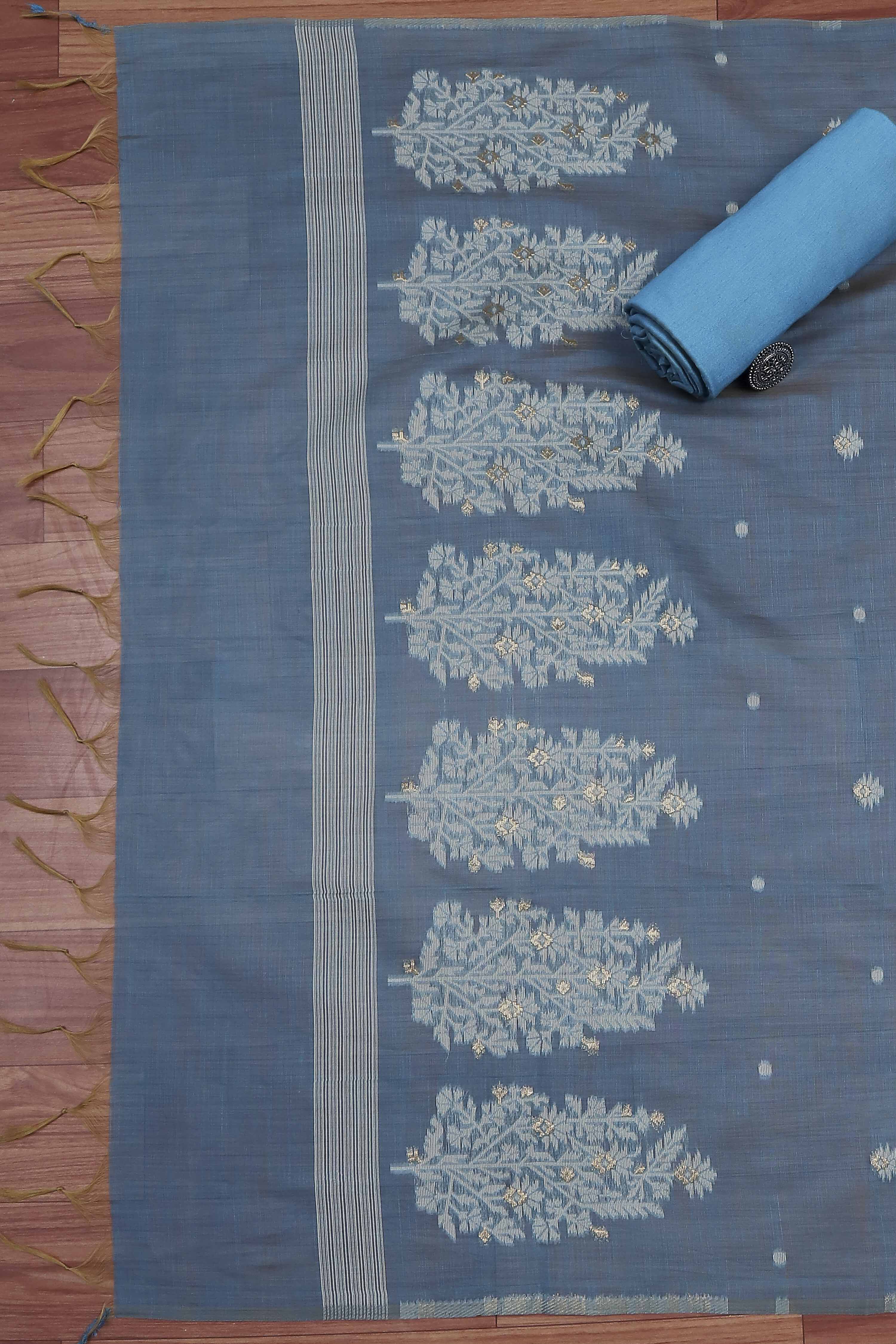 Pink Cotton Jamdani Unstitched Suit Set image number 3