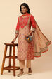 Khaki Cotton Straight Kurta Narrow Palazzo Suit Set image number 0