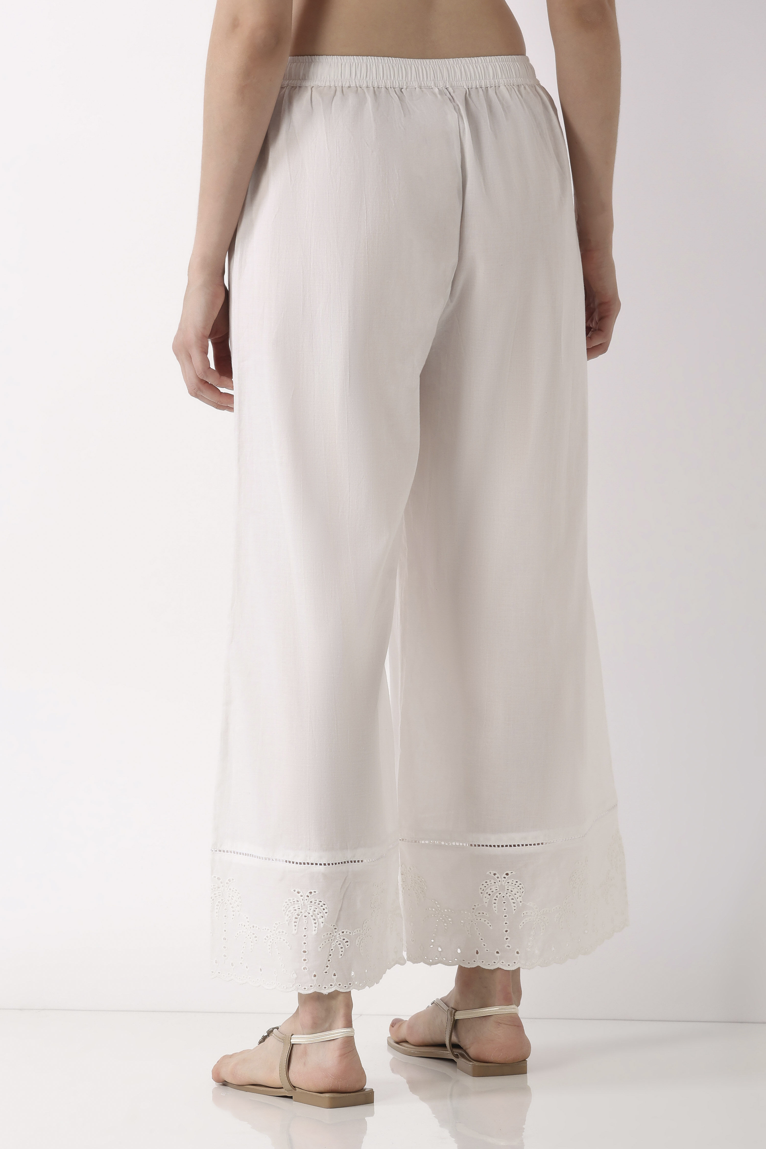 White Cotton Flared Palazzos image number 5