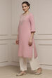 Blue Cotton Solid Straight Kurta image number 2