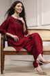 Red Self-Designed Straight Kurta Set