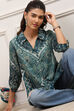 Teal LIVA Straight Printed Shirt image number 7