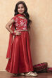 Red Floral Printed Flared Festive Lehenga Set