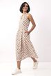 Ivory Cotton Floral Tie-Up Midi A-Line Dress image number 2