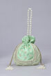 Green Fabric Floral Embellished Potli image number 1