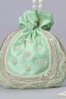 Green Fabric Floral Embellished Potli image number 6