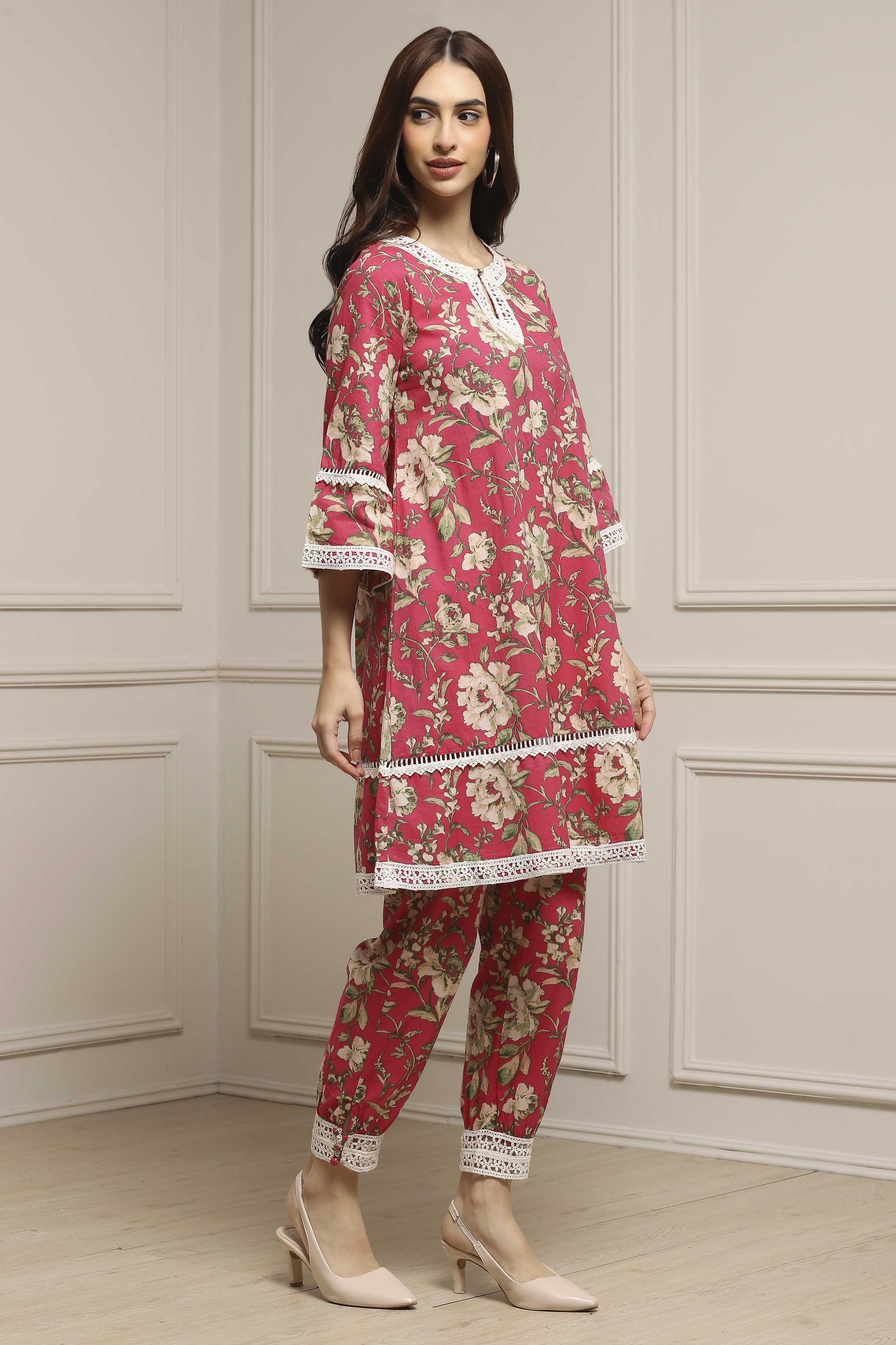 Pink Cotton Floral Straight Co-ord Set image number 2