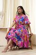 Pink Cotton Printed Flared Dress image number 0