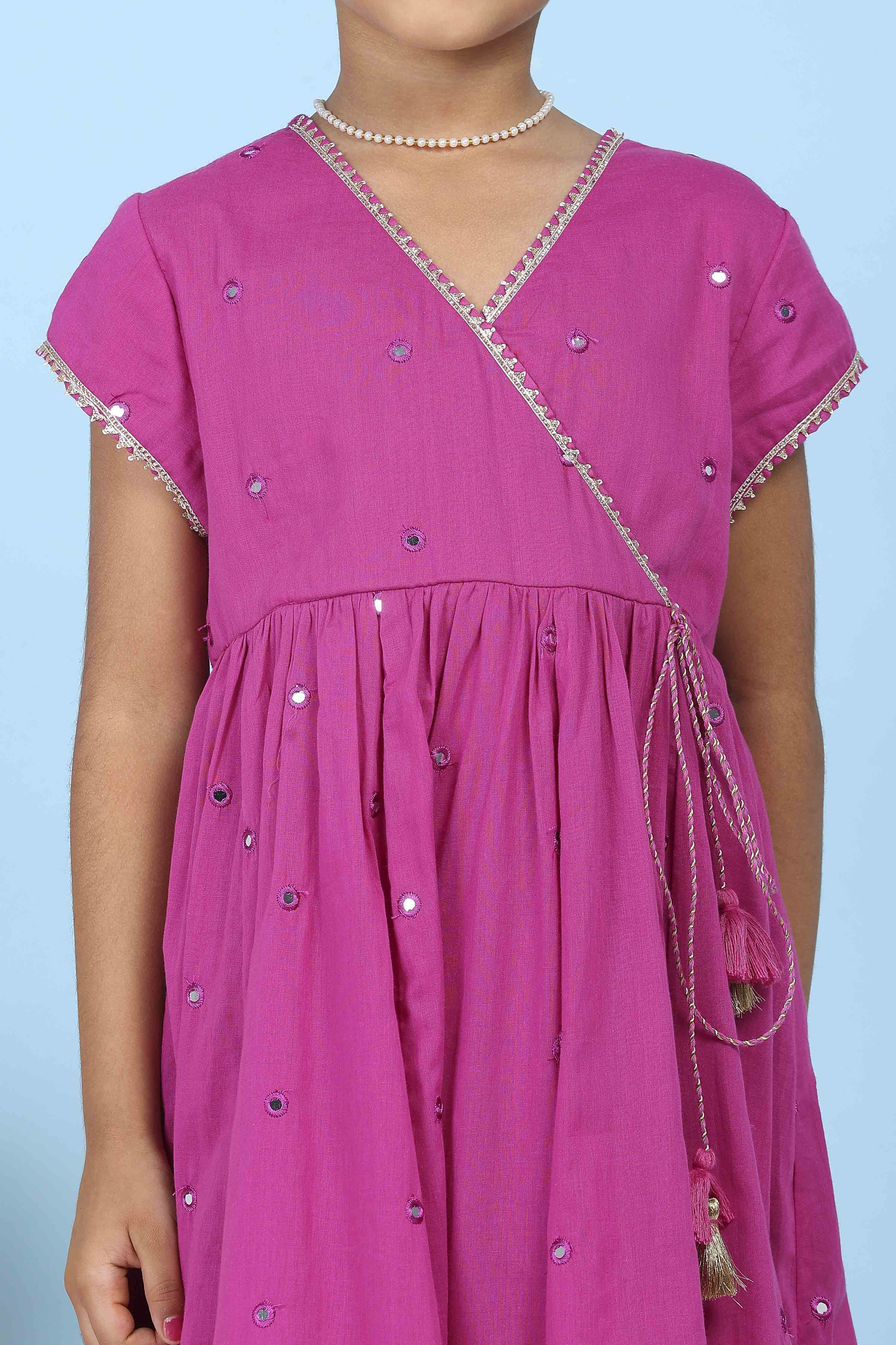 Pink Cotton Mirror Work Anarkali Suit Set image number 1
