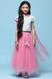 Pink Net Lehenga With Cotton Floral Blouse & Net Dupatta image number 7