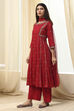 Red Cotton Foil Printed Kalidar Suit Set image number 3
