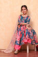 Teal and Pink Floral Printed Flared Festive Suit Set