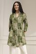 Olive Green Pleated Straight Short Kurta image number 0