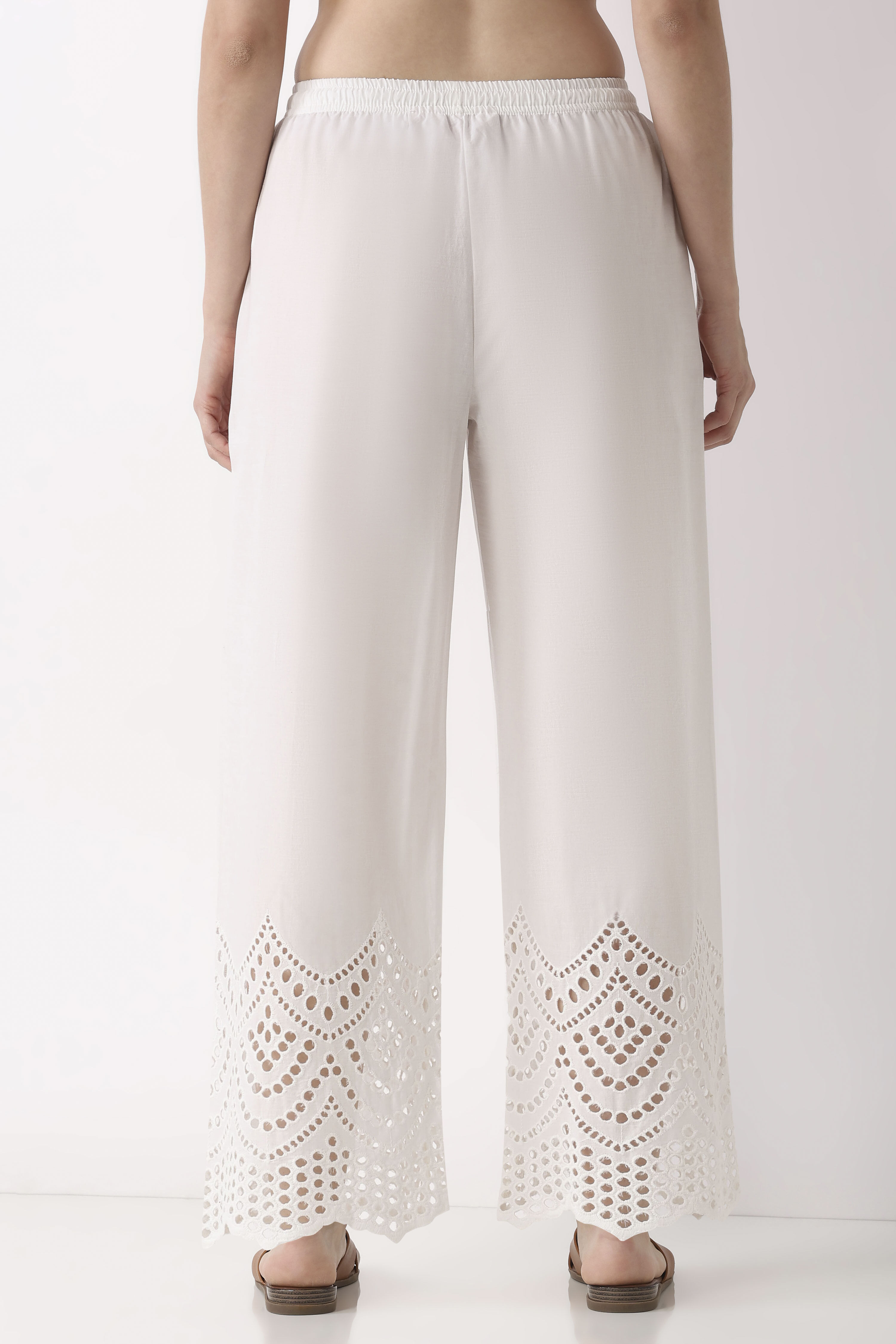 White Cotton Straight Palazzos image number 5
