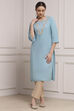 Blue Cotton Solid Straight Kurta image number 0