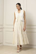 Yellow Cotton Embroidered Tiered Dress With Jacket image number 5