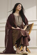 Wine Embroidered Straight Suit Set