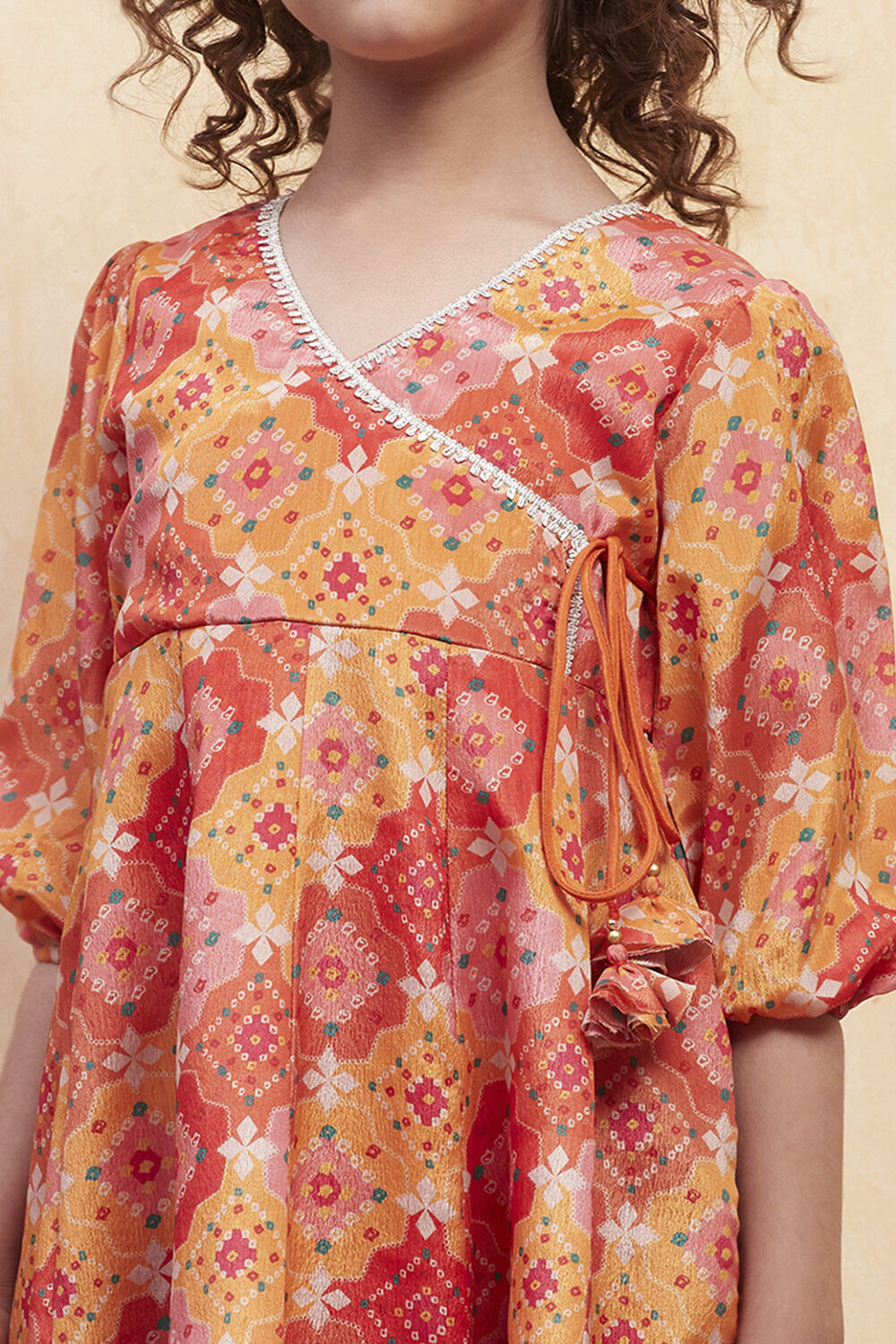 Orange Angrakha Printed Flared Suit Set image number 1