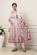 White Cotton Floral Printed Kalidar Suit Set image number 3