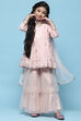 Pink Embroidered Georgette Peplum Sharara Suit Set image number 0