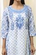 Off-White and Blue Cotton Floral Kalidar Suit Set image number 1