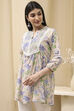 Earthy Blue Cotton Floral Flared Short Kurta image number 1