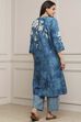 Blue Cotton Floral Printed Straight Kurta Set image number 4