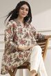 Off-White and Red Cotton A-Line Shirt image number 6