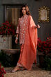 Earthy Blue Chanderi Embroidered Straight Suit Set image number 0
