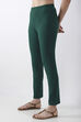 Navy Blue Solid Cotton Lycra Straight Pants image number 2