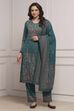Ivory Printed Straight Winter Suit Set image number 6